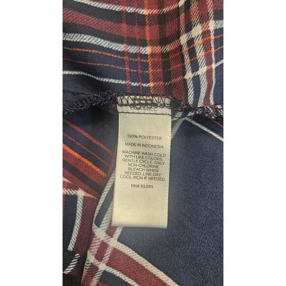 Express Womens XL Blouse Blue Plaid V-Neck Collar Roll Tab Sleeves Button-Up - Picture 8 of 8